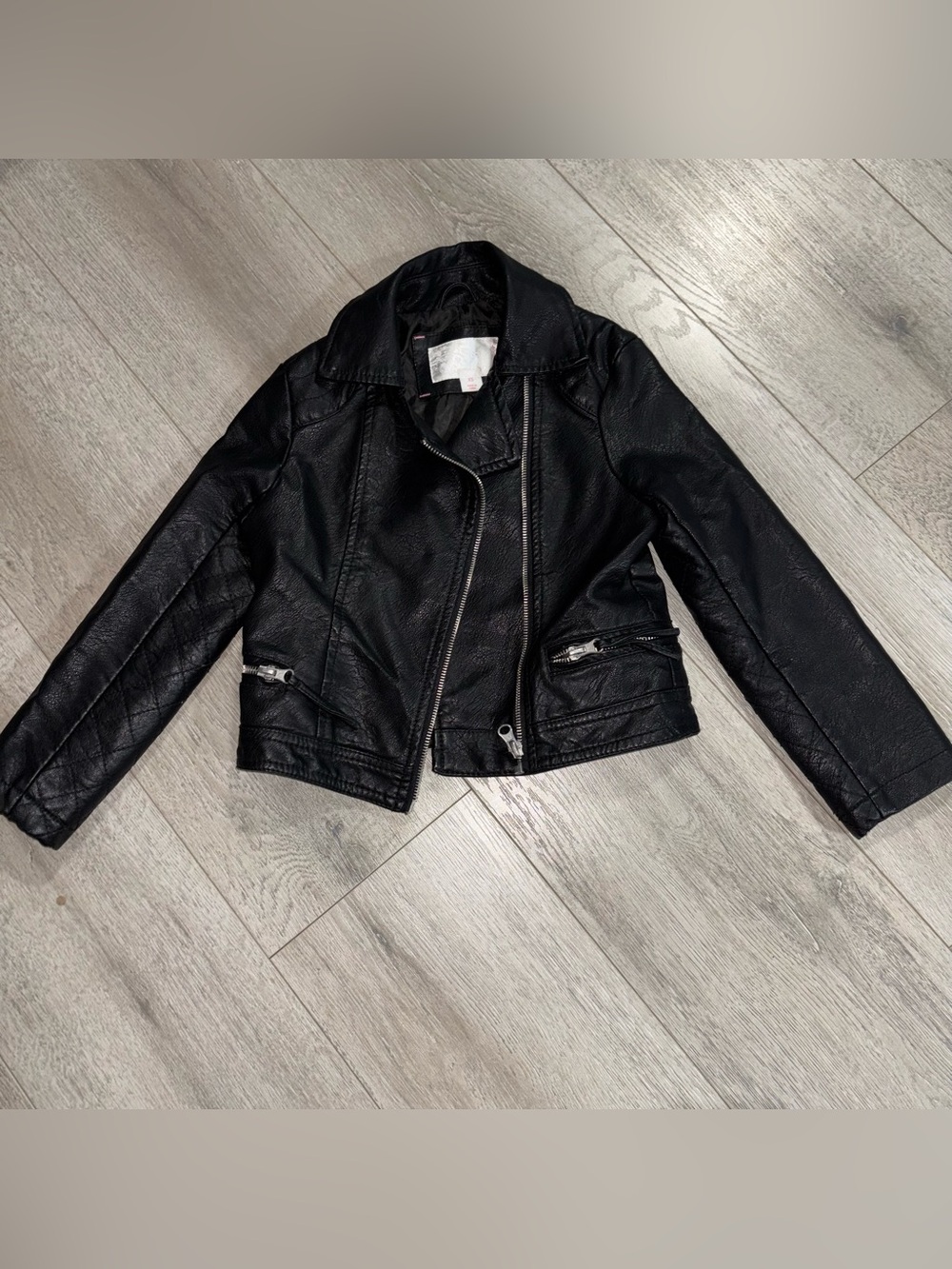 Girls Faux Leather Moto Jacket Black size XS